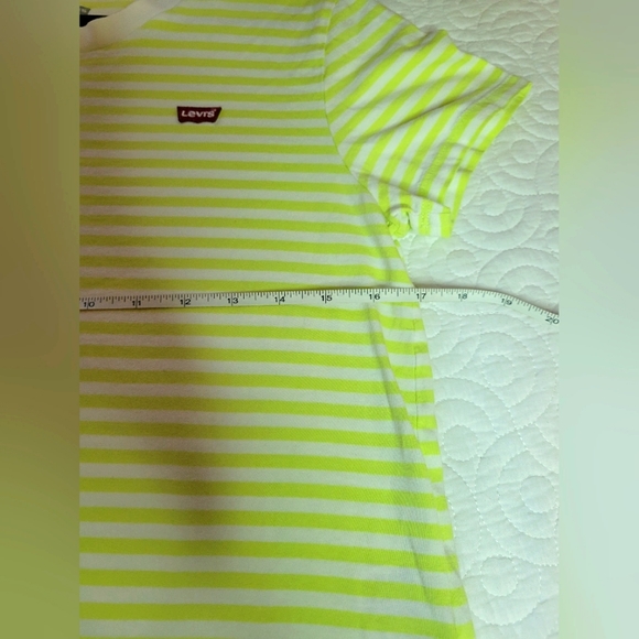 Levi | Perfect Crew Striped Tee | Lime Green & Cream Striped | Size Small - Picture 5 of 9